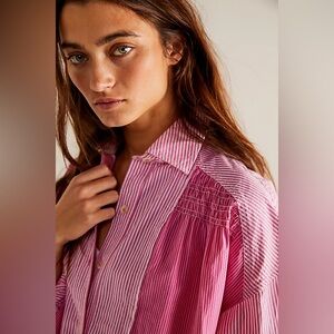 NWT We The Free Pink Striped Up Shirt